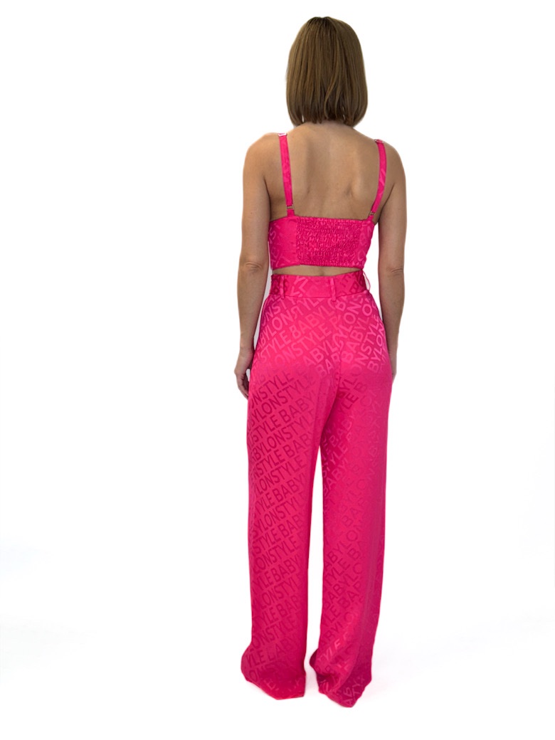 SPODNIE RÓŻOWE LOGOWANE SZEROKIE Z MATERIAŁU BABYLON - obrazek 4