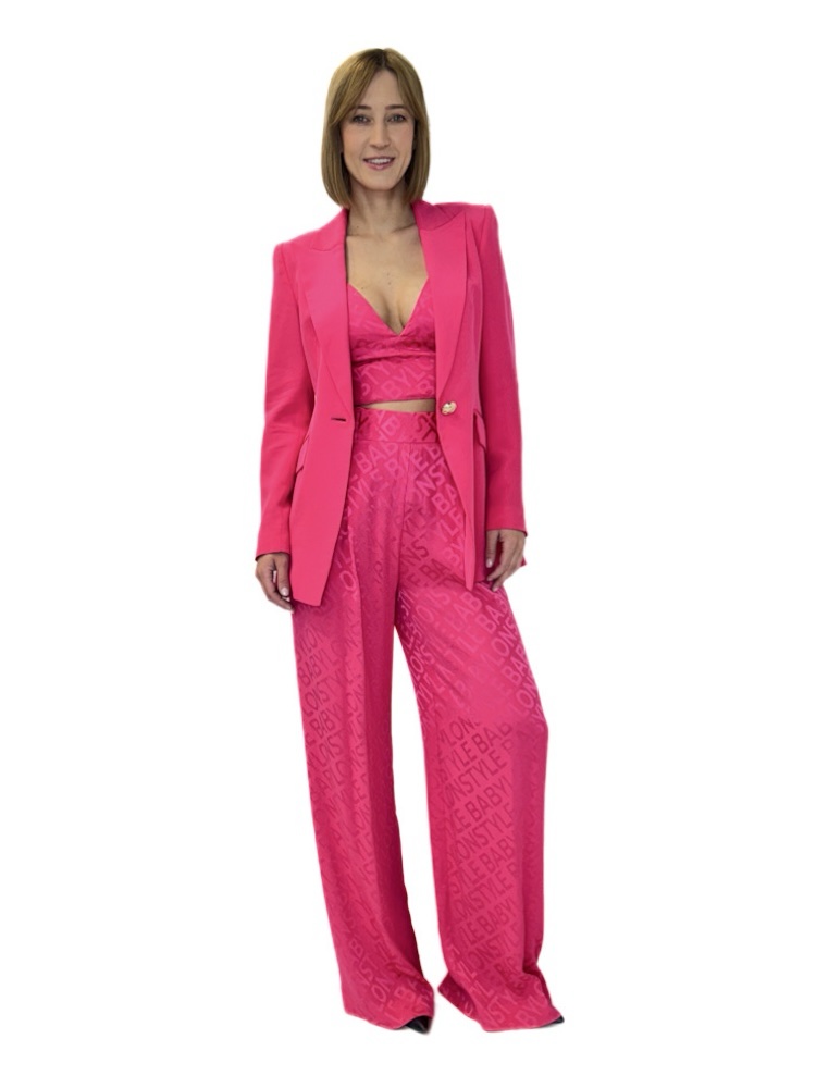 SPODNIE RÓŻOWE LOGOWANE SZEROKIE Z MATERIAŁU BABYLON - obrazek 3