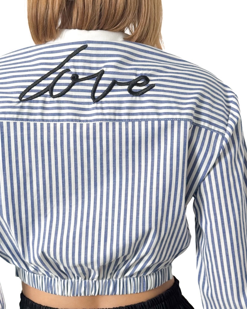 BLUZKA KRÓTKA KOSZULA W GRANATOWO BIAŁE PASKI REVISE AZZURA18 - obrazek 3