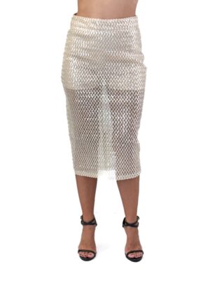 SPÓDNICA POŁYSKUJĄCA W KOLORZE PUDROWEGO RÓŻU GIULIA N GE2444