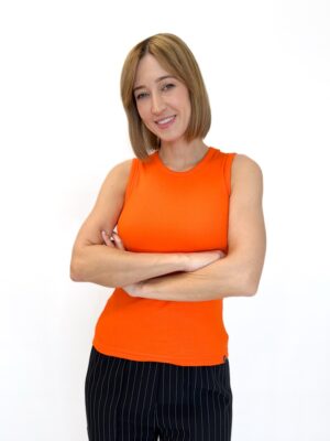 BLUZKA POMARAŃCZOWY TOP W PRĄŻEK ELIAS RUMELIS 243-4151