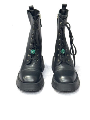 BUTY ZIMOWE CZARNE TRAPERY Z OZDOBNYM KAMIENIEM LESTROSA 6585