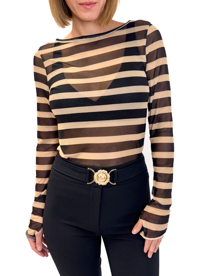 BLUZKA Z DŁUGIM RĘKAWEM W PASKI Z DELIKATNEJ SIATECZKI 10DAYS 20-774-4204