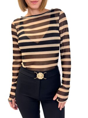 BLUZKA Z DŁUGIM RĘKAWEM W PASKI Z DELIKATNEJ SIATECZKI 10DAYS 20-774-4204