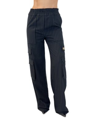 SPODNIE CZARNE Z MATERIAŁU W PRĄŻEK REVISE CHRISTINE