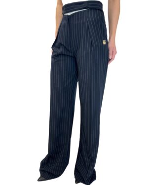 SPODNIE SZEROKIE GRANATOWE Z MATERIAŁU W PRĄŻEK REVISE STRIPES19