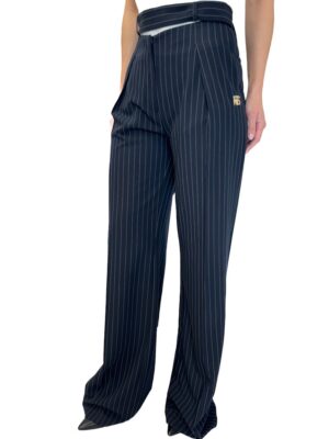 SPODNIE SZEROKIE GRANATOWE Z MATERIAŁU W PRĄŻEK REVISE STRIPES19