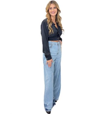 BLUZKA CZARNA KRÓTKA Z WIĄZANIEM W PASIE REVISE POWELL19