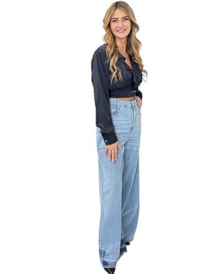 BLUZKA CZARNA KRÓTKA Z WIĄZANIEM W PASIE REVISE POWELL19