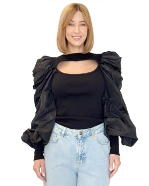 BLUZKA CZARNA Z MARSZCZONYMI RĘKAWAMI REVISE ODETTE19