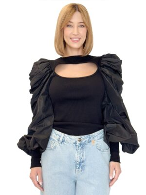 BLUZKA CZARNA Z MARSZCZONYMI RĘKAWAMI REVISE ODETTE19