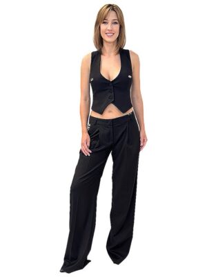 SPODNIE CZARNE ELEGANCKIE Z MATERIAŁU REVISE YVES