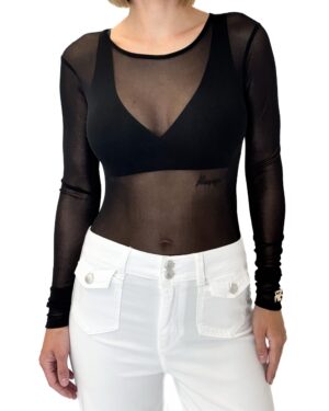 BLUZKA CZARNE BODY Z SIATECZKI Z DŁUGIM RĘKAWEM REVISE LAURO