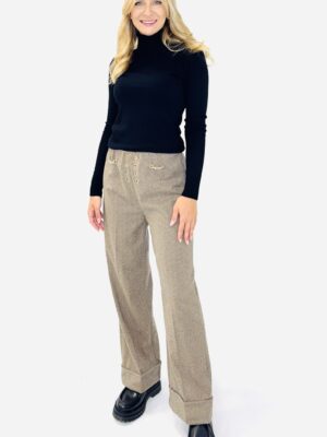 SPODNIE Z MATERIAŁU BRĄZOWE W JODEŁKĘ GIL SANTUCCI 42CPT874PC442