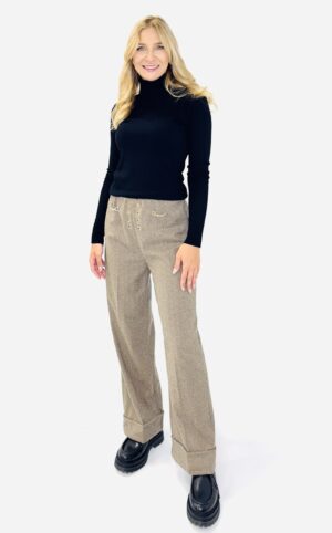 SPODNIE Z MATERIAŁU BRĄZOWE W JODEŁKĘ GIL SANTUCCI 42CPT874PC442