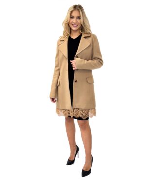 PŁASZCZ BRĄZOWY Z KORONKĄ TALIOWANY TWINSET PA826S