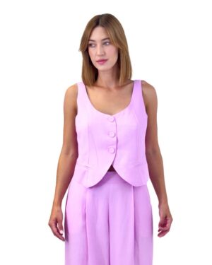 RÓŻOWA KAMIZELKA NA RAMIĄCZKACH Z WISKOZY I LNU PIA B SACELI