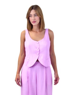 RÓŻOWA KAMIZELKA NA RAMIĄCZKACH Z WISKOZY I LNU PIA B SACELI