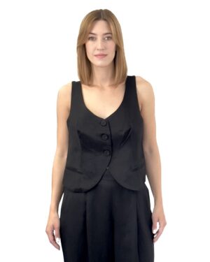 KAMIZELKA CZARNA ZAPINANA NA GUZIKI Z WISKOZY I LNU PIA B SACELI
