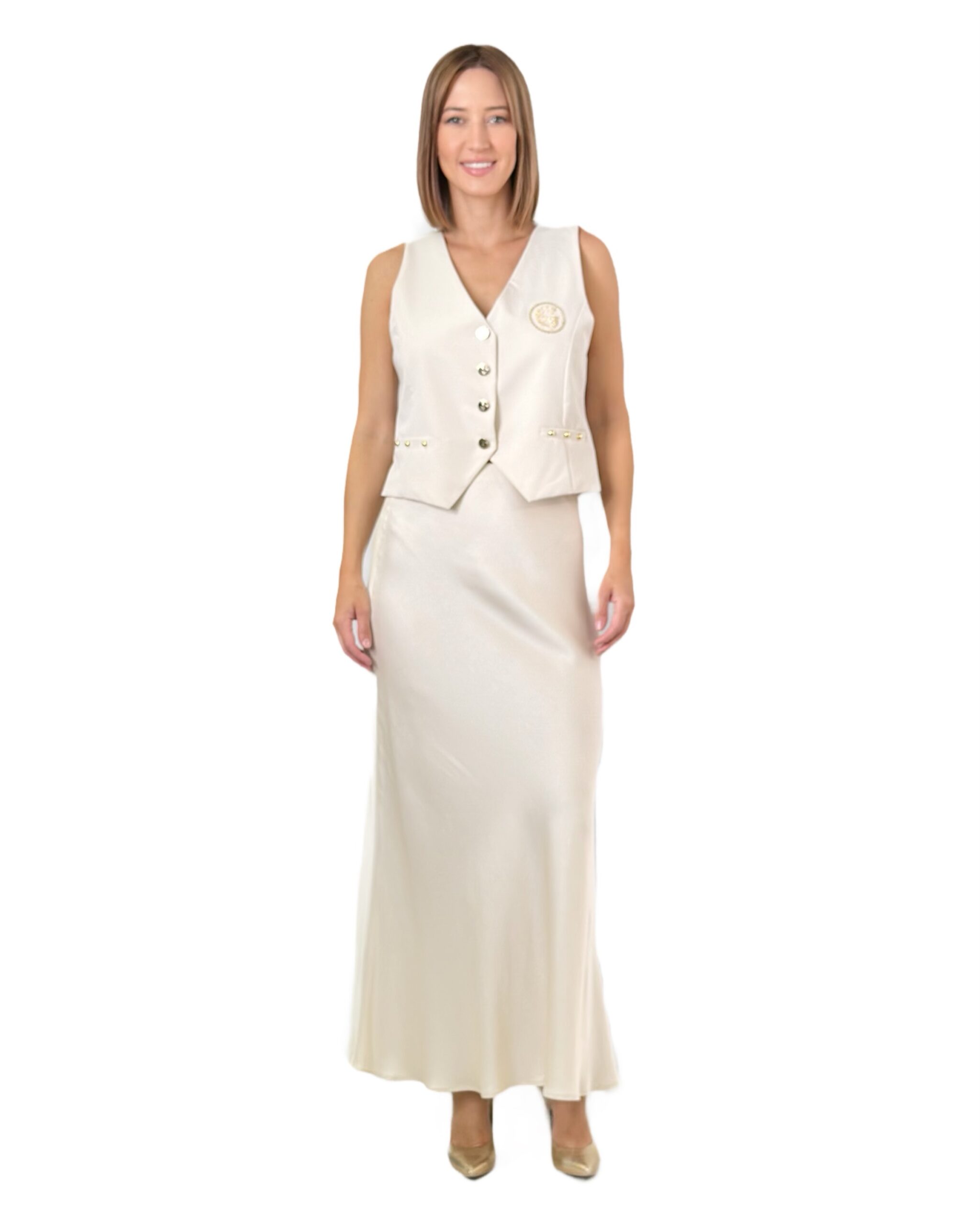 KAMIZELKA KREMOWA DOPASOWANA Z MATERIAŁU GIL SANTUCCI 41CPT5162A244 - obrazek 3