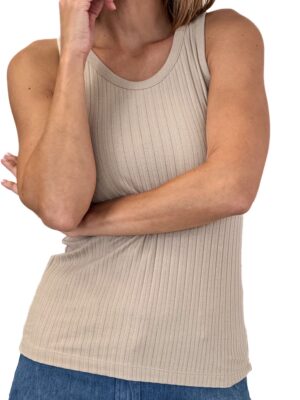 BLUZKA BEŻOWY TOP W PRĄŻEK MARGITTES 16536 2404