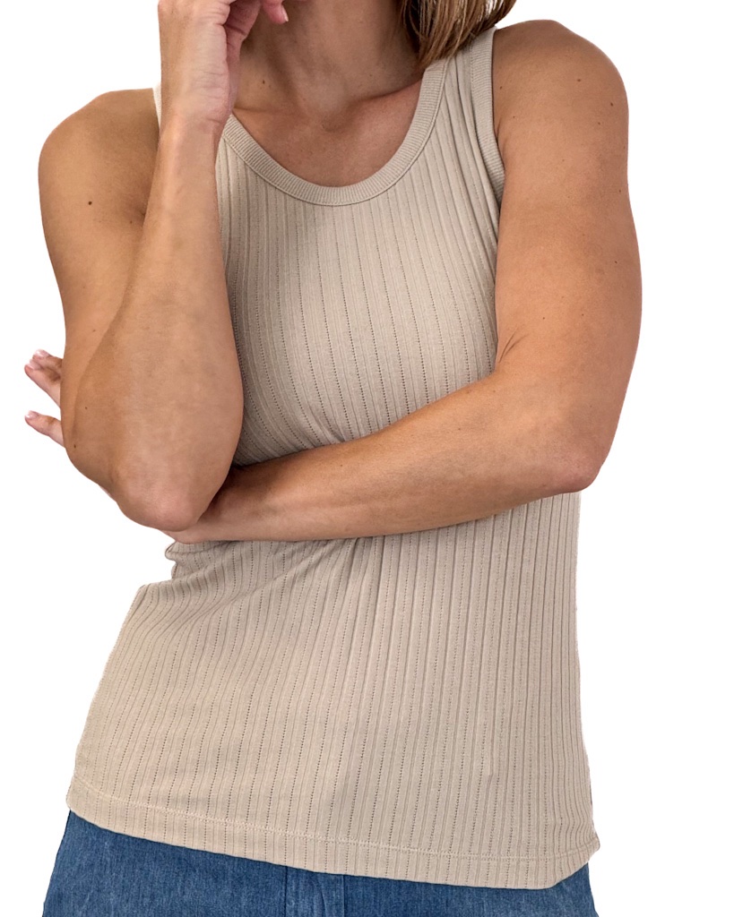 BLUZKA BEŻOWY TOP W PRĄŻEK MARGITTES 16536 2404