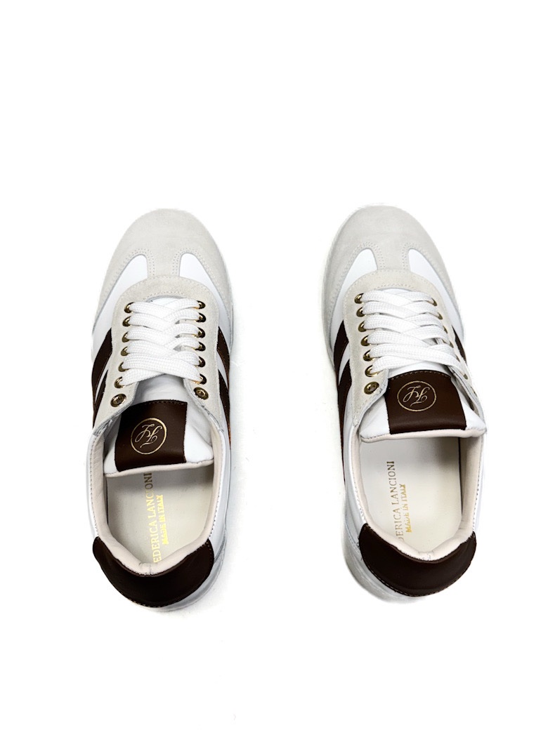 BUTY BIAŁE TRAMPKI Z BRĄZOWYMI ELEMENTAMI FEDERICA LANCIONI GIADA - obrazek 3