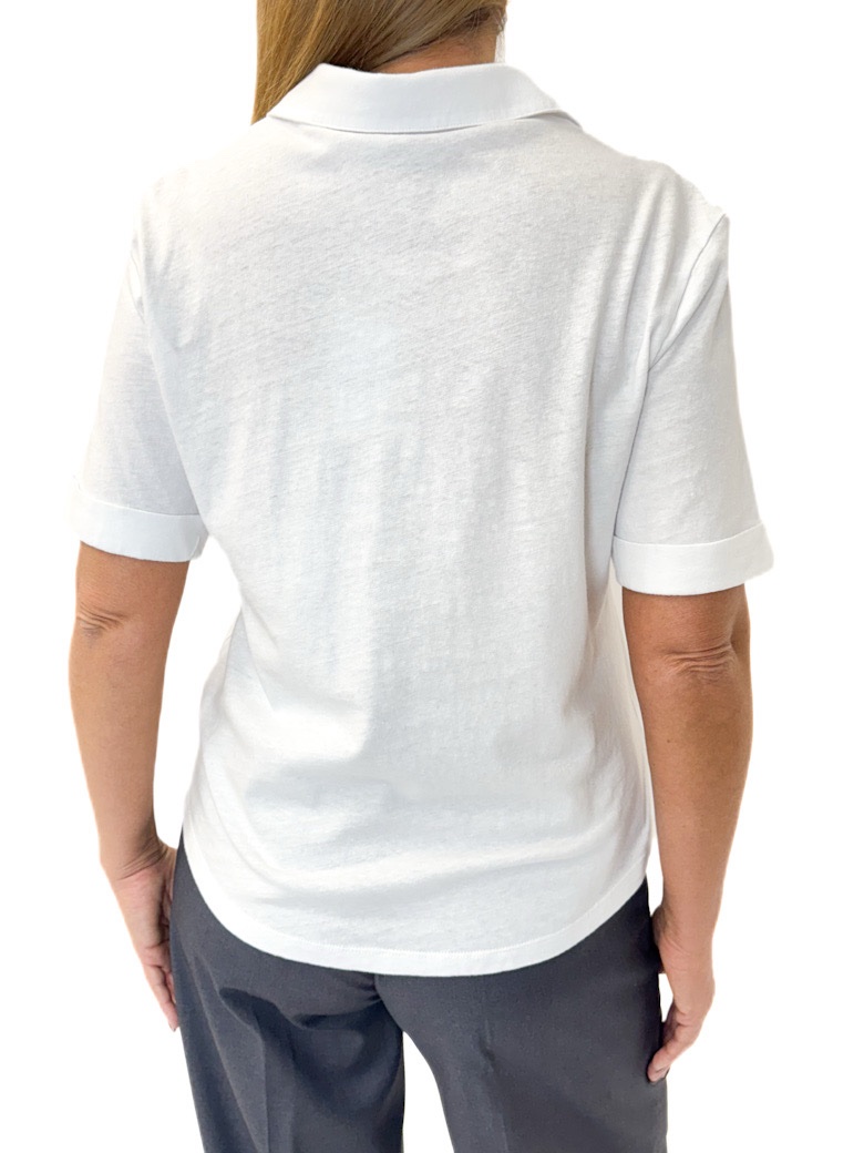 BLUZKA BIAŁA BAWEŁNA Z LNEM KOŁNIERZYK, KRÓTKI RĘKAW MOS MOSH 168620 - obrazek 5