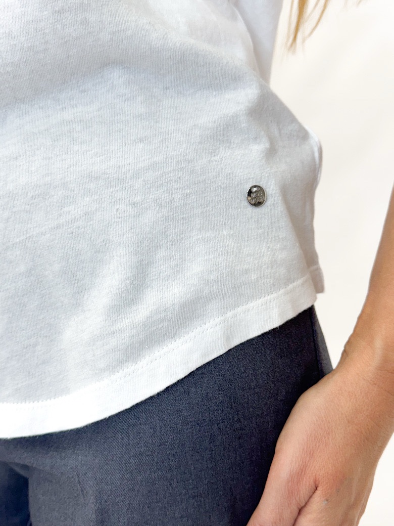 BLUZKA BIAŁA BAWEŁNA Z LNEM KOŁNIERZYK, KRÓTKI RĘKAW MOS MOSH 168620 - obrazek 4