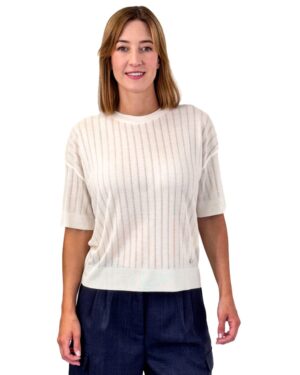 BLUZKA ECRU Z KRÓTKIM RĘKAWEM Z LYOCELLU MOS MOSH 168390