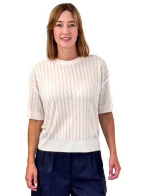 BLUZKA ECRU Z KRÓTKIM RĘKAWEM Z LYOCELLU MOS MOSH 168390