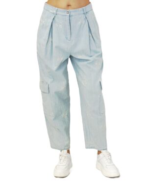 SPODNIE BŁĘKITNE BOJÓWKI W HAFTOWANE KWIATKI PIA B PABITIA