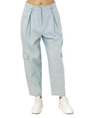 SPODNIE BŁĘKITNE BOJÓWKI W HAFTOWANE KWIATKI PIA B PABITIA