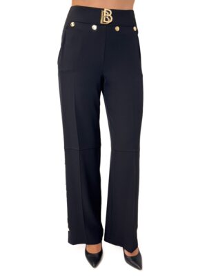 SPODNIE CZARNE Z MATERIAŁU Z SZEROKĄ NOGAWKĄ BABYLON TMF0605