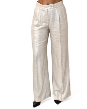 SPODNIE KREMOWE ZE SREBRNĄ NITKĄ SZEROKIE LEKKIE SILENCE SLPA272