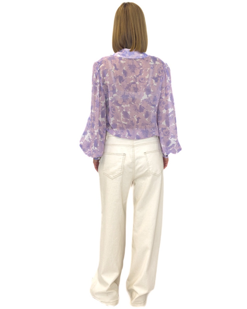 BLUZKA LEKKA KOSZULA W KWIATY FIOLETOWE SILENCE CA7002 - obrazek 4