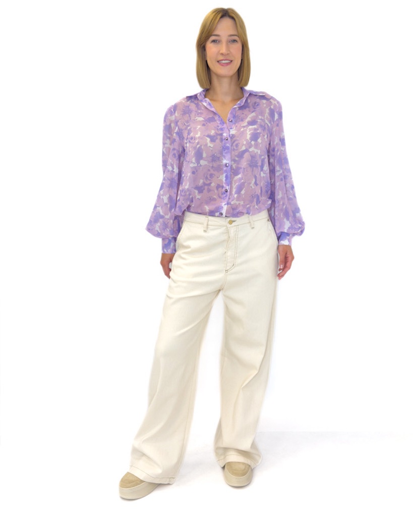 BLUZKA LEKKA KOSZULA W KWIATY FIOLETOWE SILENCE CA7002 - obrazek 5