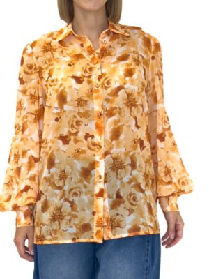 BLUZKA LEKKA KOSZULA W KWIATY POMARAŃCZOWE SILENCE CA7002
