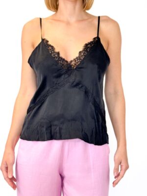 BLUZKA CZARNY TOP NA RAMIĄCZKACH Z CZARNĄ KORONKĄ NOLITA TACEY