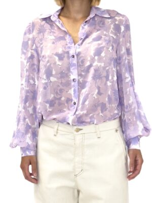 BLUZKA LEKKA KOSZULA W KWIATY FIOLETOWE SILENCE CA7002