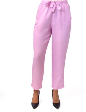 SPODNIE RÓŻOWE LUŹNE Z WISKOZY I LNU PIA B PAVERSI