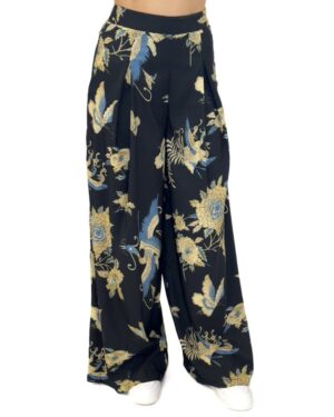 SPODNIE CZARNE SZEROKIE Z MATERIAŁU WE WZÓR ARTIGLI ACPA002165