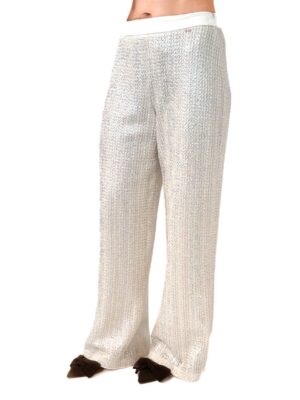 SPODNIE KREMOWO SREBRNE SZEROKIE Z DZIANINY ARTIGLI ACPA001947