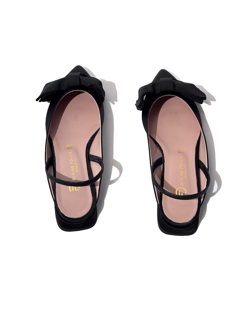 BUTY CZARNE KLAPKI SANDAŁY Z KOKARDKĄ AKSAMITNE DIVINE 6013 - obrazek 4