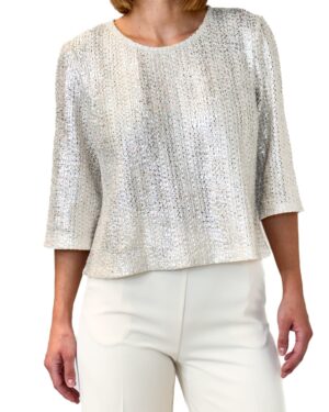 BLUZKA KREMOWO SREBRNA LUŹNA Z RĘKAWEM DO ŁOKCIA ARTIGLI ACBL001943