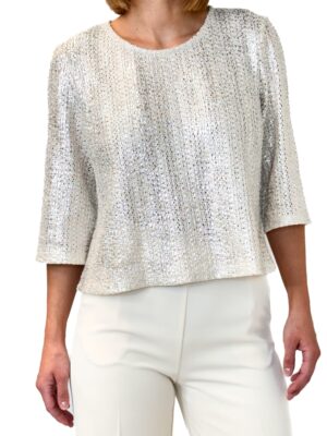 BLUZKA KREMOWO SREBRNA LUŹNA Z RĘKAWEM DO ŁOKCIA ARTIGLI ACBL001943