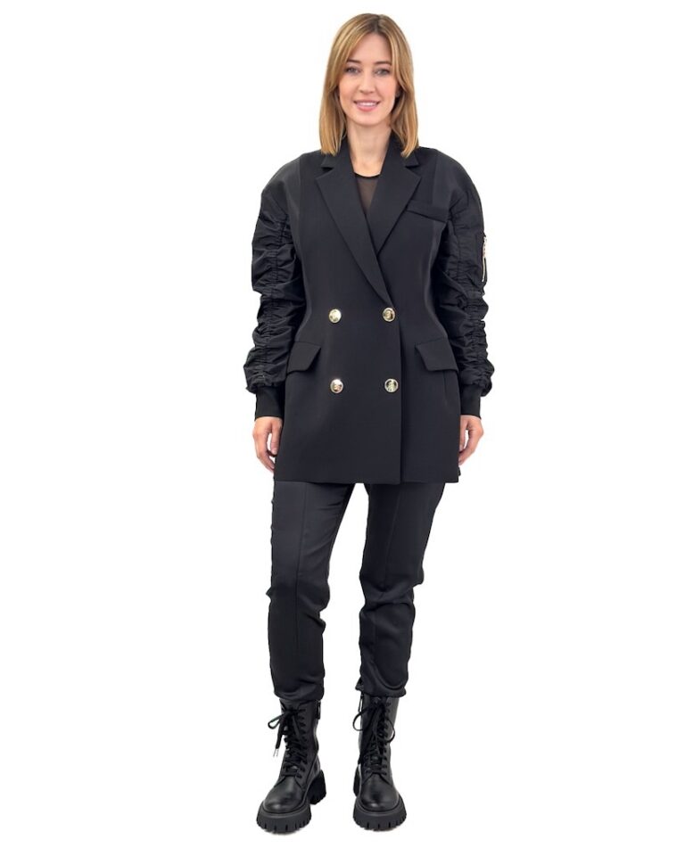 KURTKA ROZKLOSZOWANY CZARNY PŁASZCZ BABYLON VMF0423
