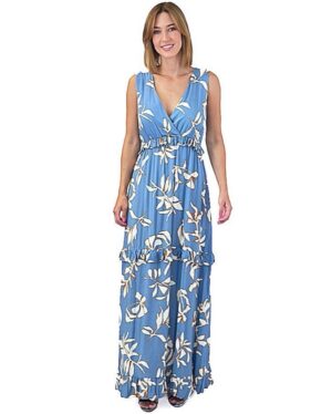 SUKIENKA DŁUGA Z WISKOZY BŁĘKITNA WE WZÓR ARTIGLI ACAB002060