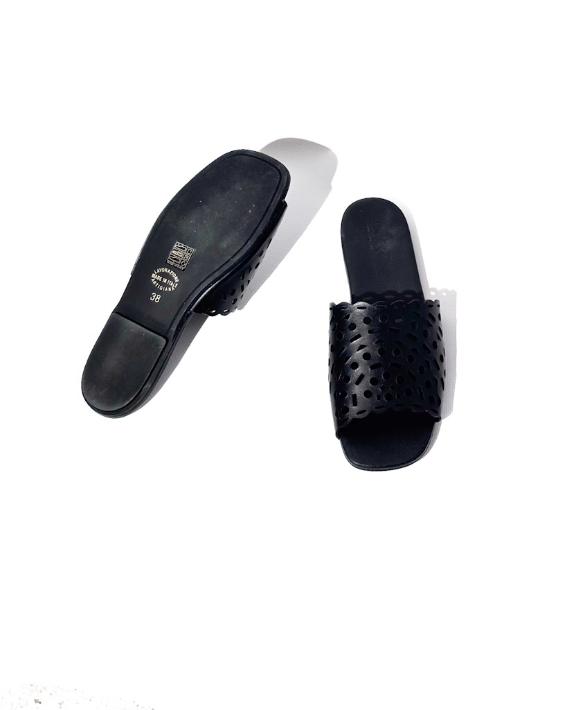 KLAPKI CZARNE SKÓRZANE AŻURKOWE LESTROSA J26N - obrazek 5