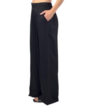 SPODNIE CZARNE Z DŁUGĄ SZEROKĄ NOGAWKĄ Z WISKOZY I LNU PIA B PACELI